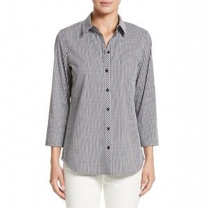 LAFAYETTE 148 Paget Ithaca Gingham Mini-Check Shirt Blouse Black White